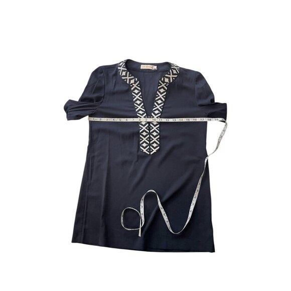 Tory Burch Ariana Tunic V Neck Long Sleeve Blue 2 - Picture 7 of 9